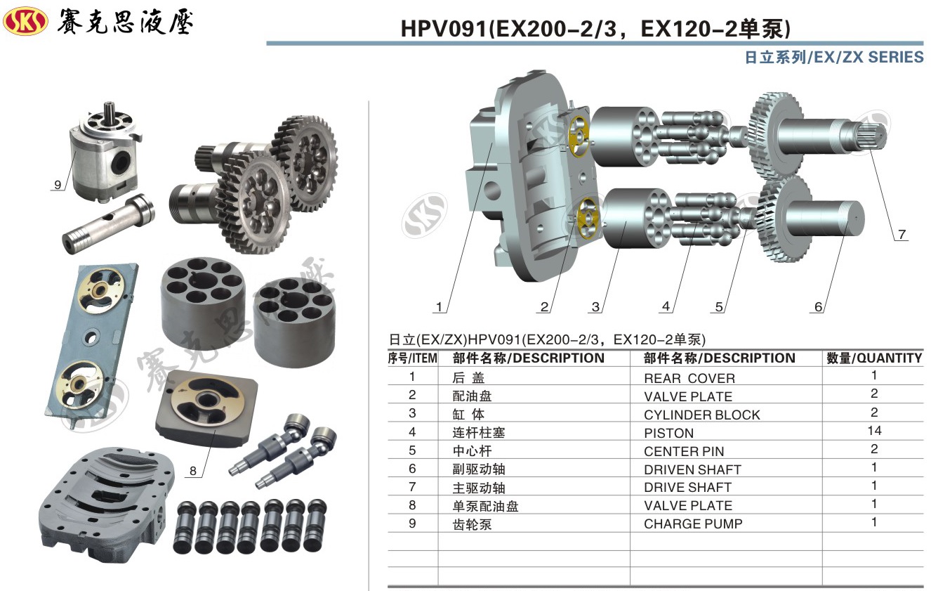  Запчасти к гидронасосам Hitachi серии HPV091(EX200-2/3, EX120-2), двойные насосы