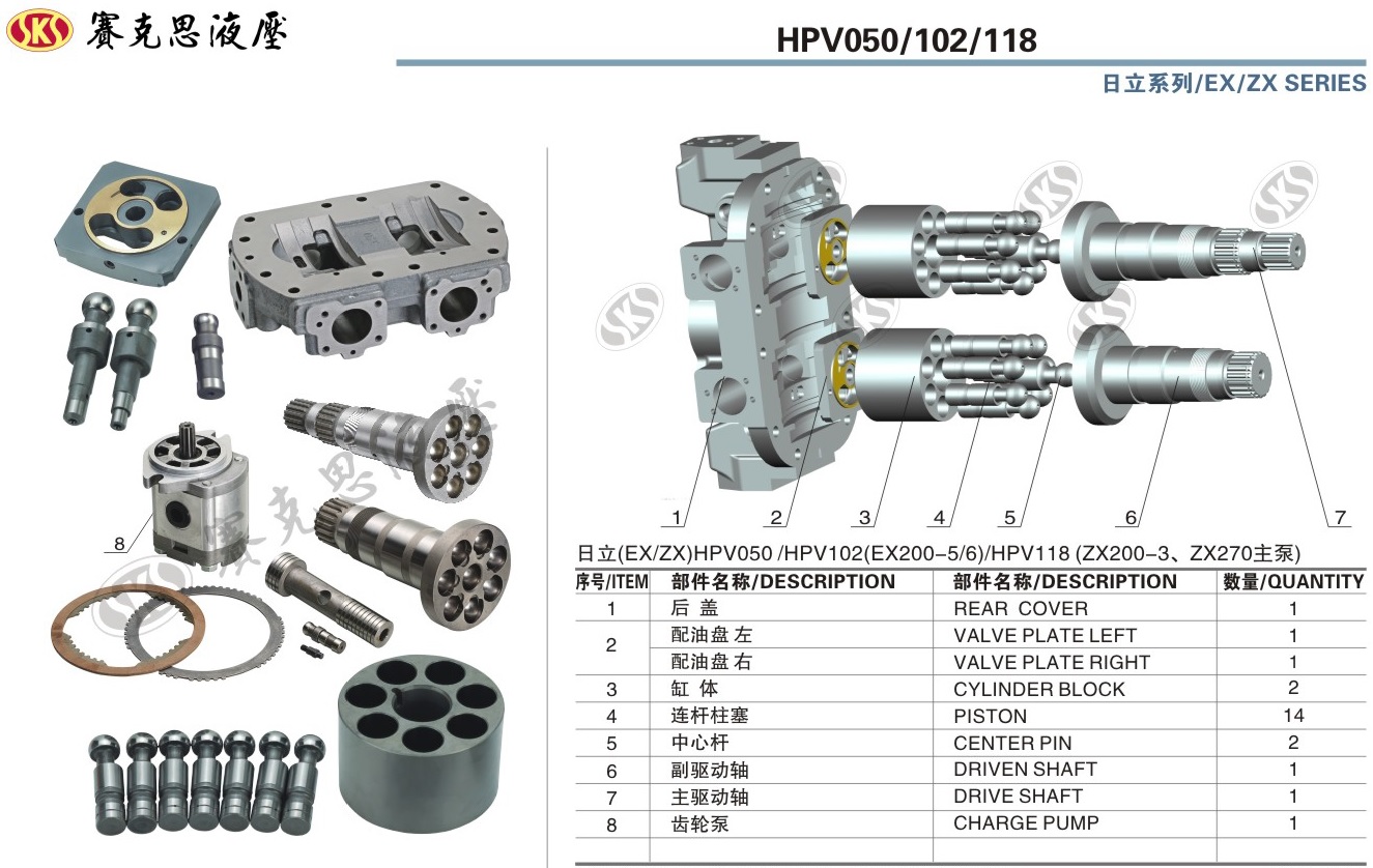  Запчасти к гидронасосам Hitachi серии HPV050/102/118 MAIN PUMPS
