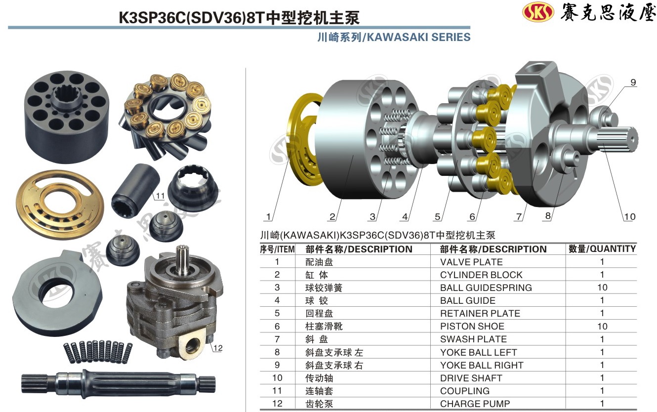  Запчасти к гидронасосам Kawasaki серии K3SP36C MAIN PUMP