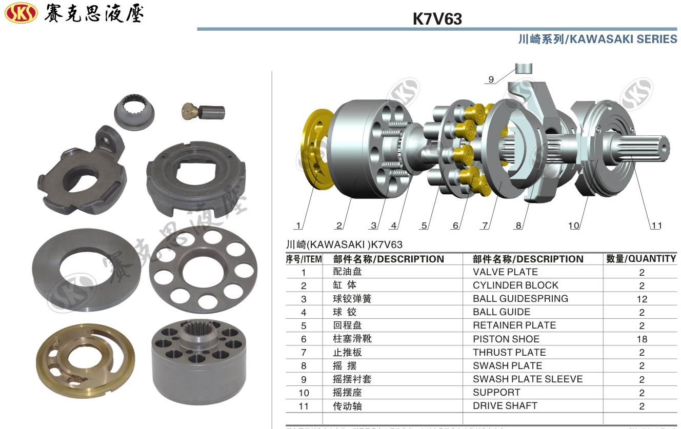  Запчасти к гидронасосам Kawasaki серии K7V63