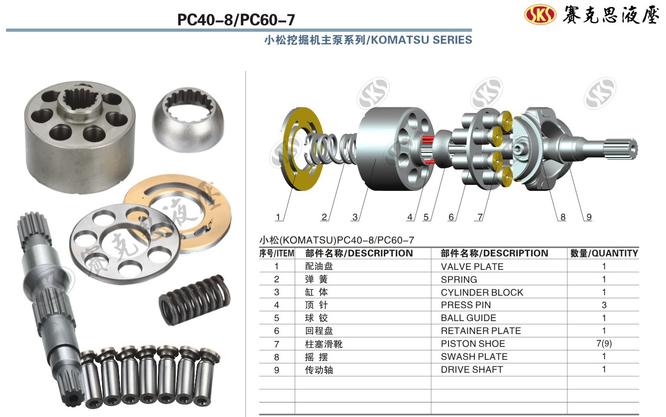  Запчасти к гидронасосам Komatsu серии PC40-8, PC60-7 MAIN PUMPS