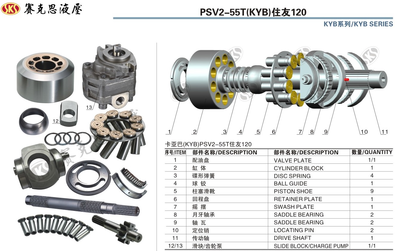 Запчасти к гидронасосам KAYABA и SUMITOMO серии PSV2-55T(KYB) для Sumitomo 120 
