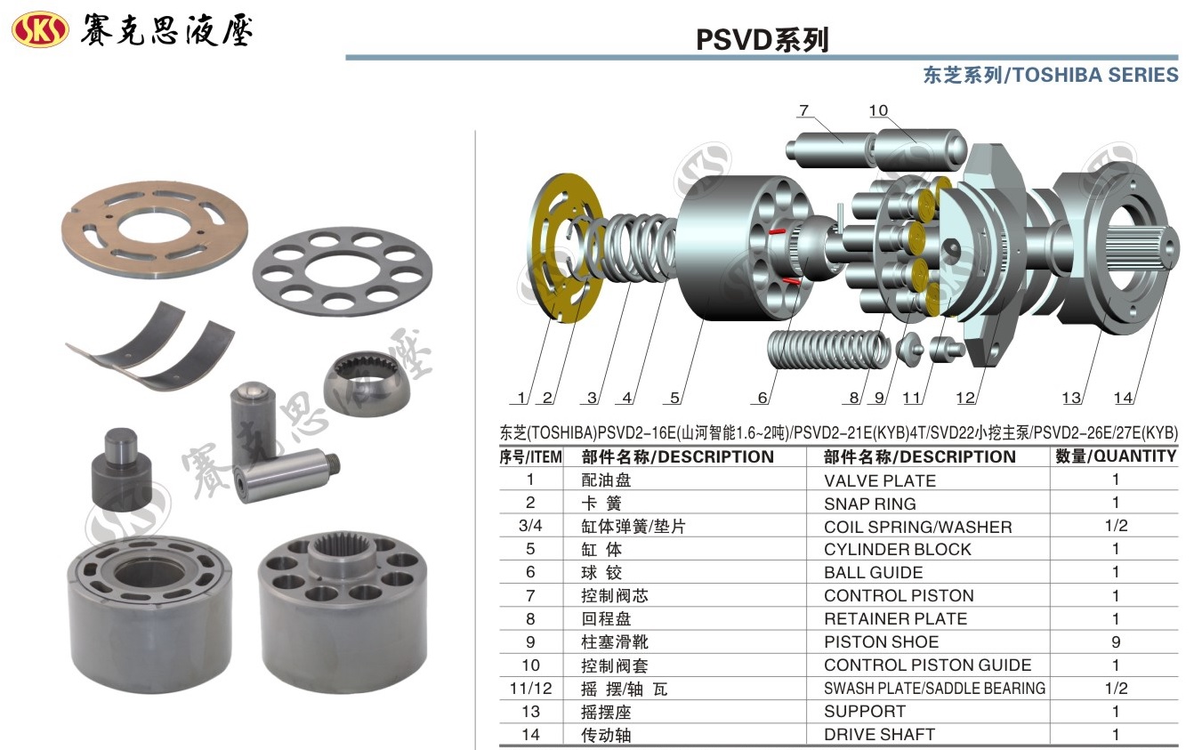 Запчасти к гидронасосам KAYABA и SUMITOMO серии PSVD2-16E/21E/26E/27E MAIN PUMP