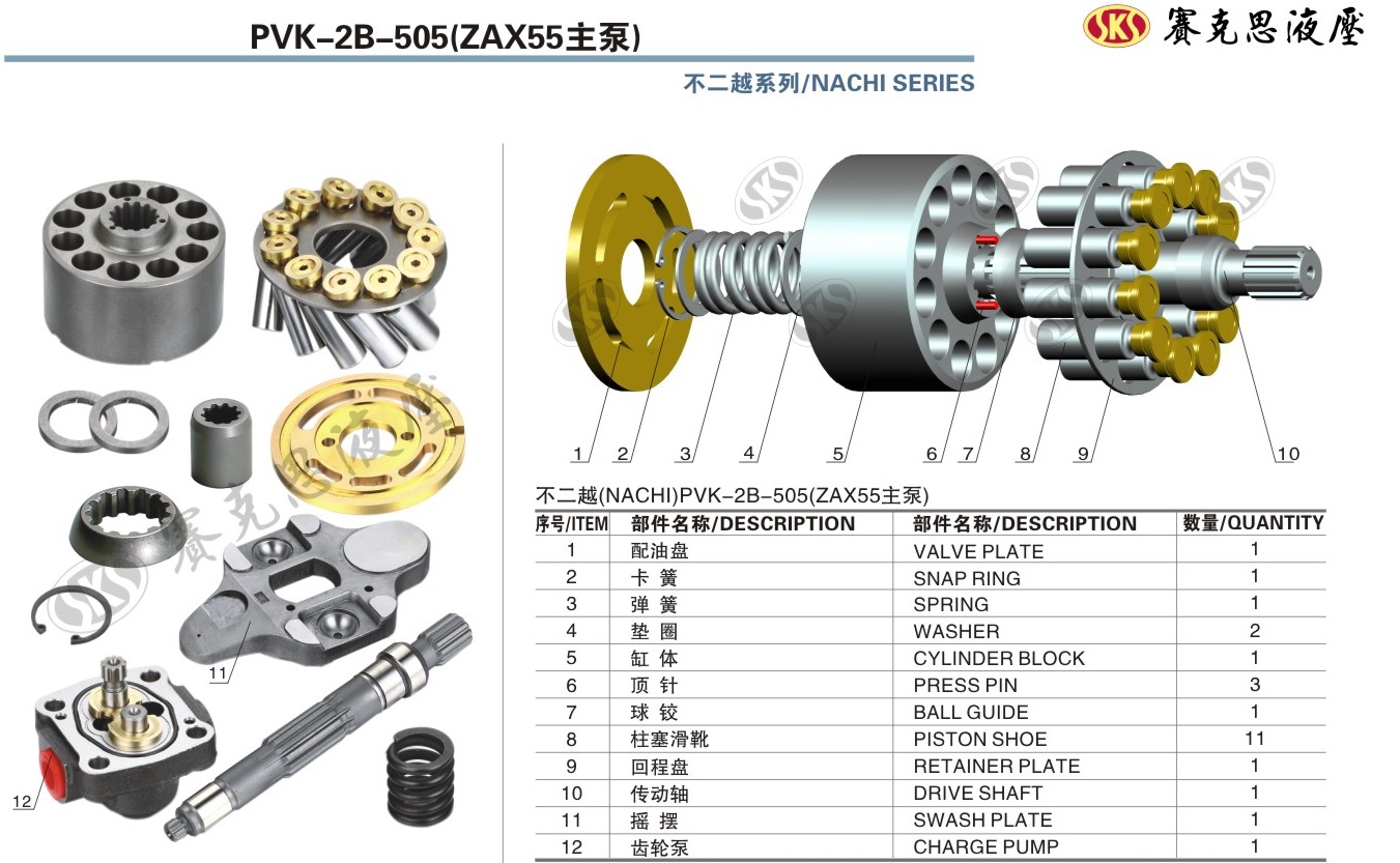 Запчасти к гидронасосам NACHI серии PVK-2B-505 MAIN PUMP