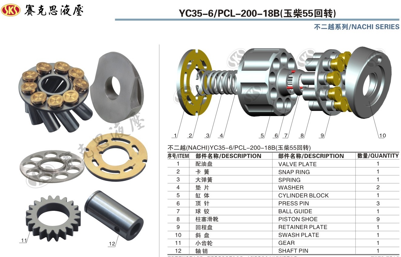 Запчасти к гидронасосам NACHI серии YC35-6/PCL-200-18B SWING&TRAVEL MOTOR